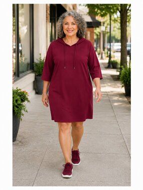Cynthia Rowley Hooded Knit Dress XL Burgundy 3/4 Sleeve Drawstring Casual Lounge